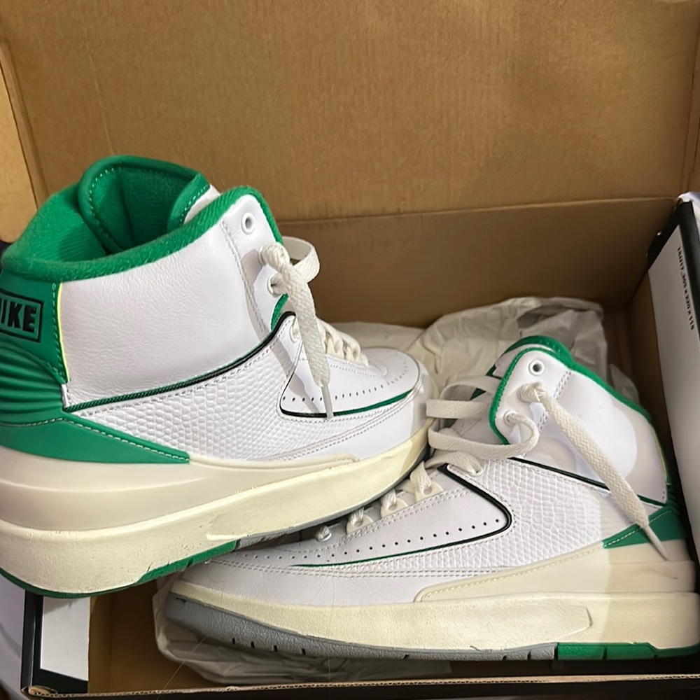 Nike White and Green High-Top Sneakers